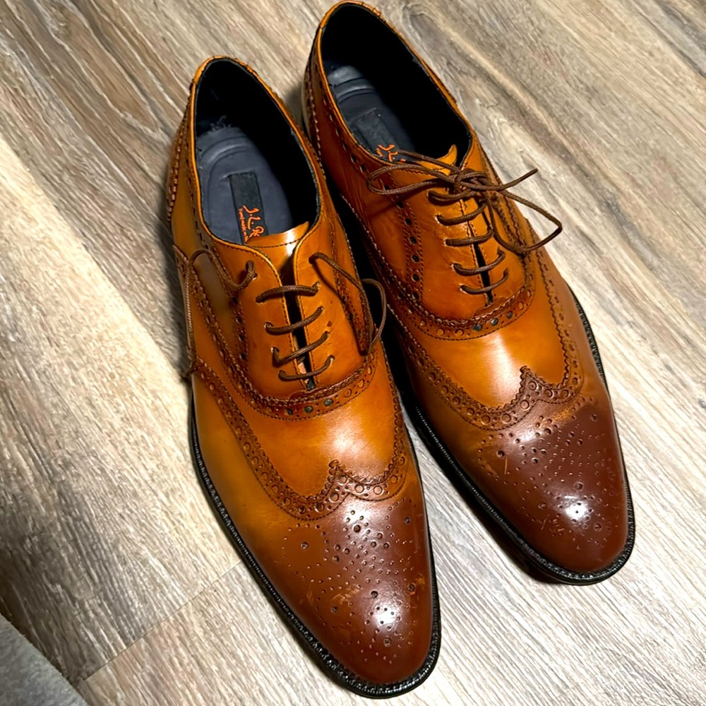 J.L. Rocha traditional dress men’s wingtip lace up honey calf leather .